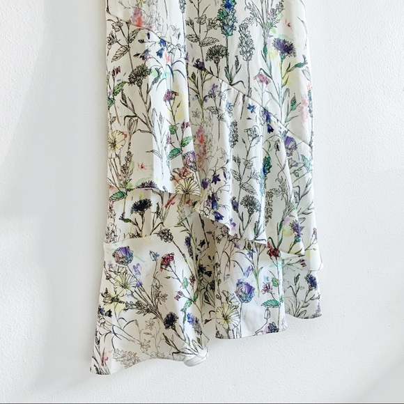White floral print spring/summer dress with asymmetrical midi ruffled hem - Picture 7 of 7